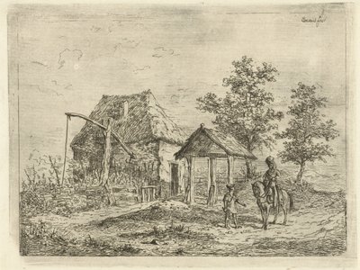 Cavalryman at a Farm by Gerardus Emaus de Micault