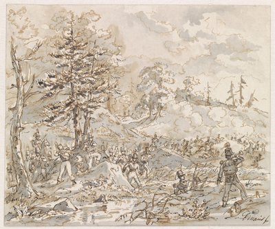 Battle Between Cavalry and Foot Soldiers in a Hilly Landscape by Gerardus Emaus de Micault