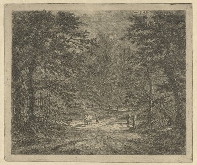 Shepherdess with Cow in the Forest The Cow in the Bentheim Forest by Gerardus Emaus de Micault