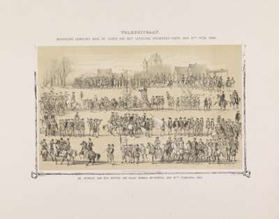 Public Edition. Masquerade Held by Members of the Leiden Student Corps, June 11, 1860. The Entry of the Duke of Anjou into Antwerp, February 19, 1582. (title on object) by Gerardus Johannes Bos