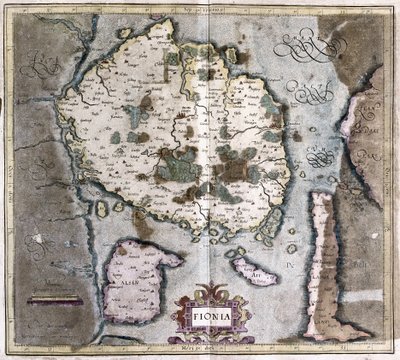 Denmark (the Island Langeland with Odense) (engraving) by Gerardus Mercator