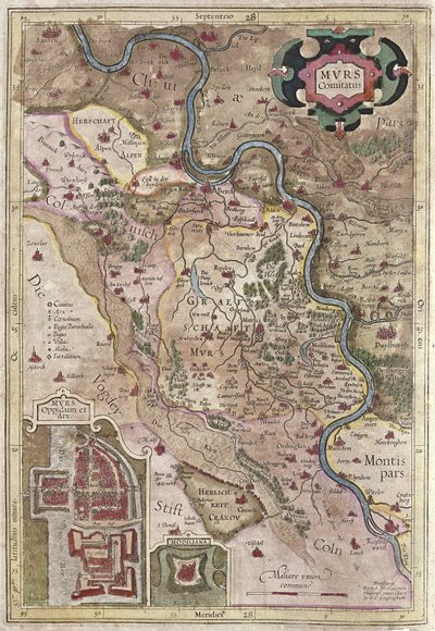 The course of the Rhine river in Westphalia, Germany (engraving) by Gerardus Mercator