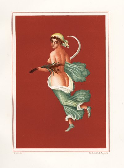 Allegorical Wall Painting of Summer from the East of the Atrium of Regio IX.V.11. She Carries a Sickle and Wheat. Chromolithograph by Victor Steeger after an Illustration by Geremia Discanno from Emile Presuhn (1844-1878) The Most Beautiful Paintings of Po by Geremia Discanno