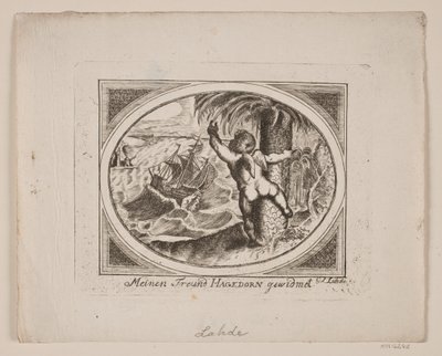 Cupid by a Palm Tree, Pointing Over a Stormy Sea by Gerhard Ludvig Lahde