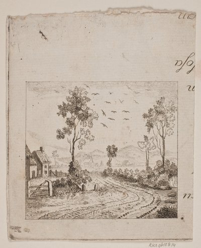 Landscape with House by Road with Tree and Flying Birds by Gerhard Ludvig Lahde