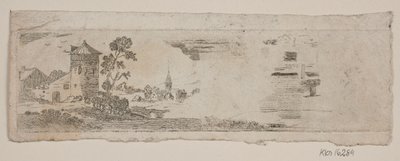 Sample Sheet of Landscape with Castle and Church by Gerhard Ludvig Lahde