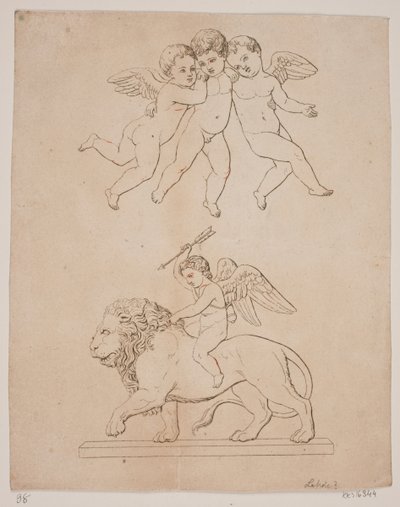 Plate with Three Cupids and Below Cupid on a Lion by Gerhard Ludvig Lahde