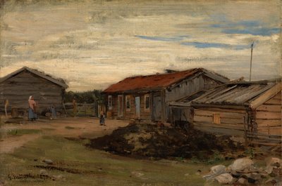 A Yard with Gray Outbuildings by Gerhard Munthe