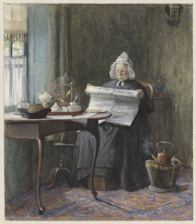 Interior with a Woman Reading the Newspaper by Gerke Henkes