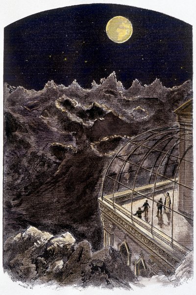 People on the Moon Observing the Earth - Illustration by Gerlier, in 