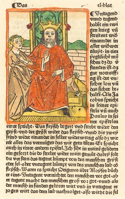 Crowned Man on a Throne with the Virgin Standing at the left by German 15th Century