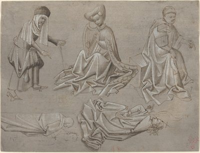 Studies for Six Figures (sheet from a model book) by German 15th Century