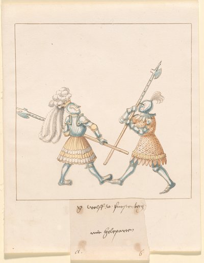 Freydal, The Book of Jousts and Tournament of Emperor Maximilian I: Combats on Foot (Jousts)(Volume III): G. Wolf von Fürstenberg mit Heleparten, Plate 141 by German 16th Century