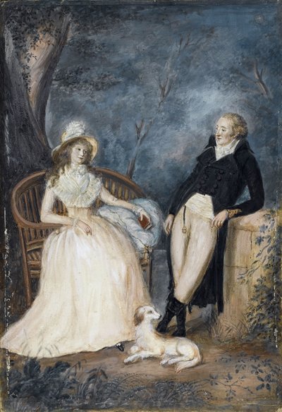 Charlotte von Stein and Johann Wolfgang von Goethe in Conversation by German Master