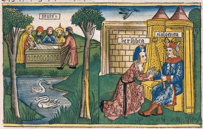 1 Kings 2:10-11 The Death of David, and 2 Kings 19-25 Bathsheba asks Solomon for Abishag to marry Adonijah, from the Nuremberg Bible by German School