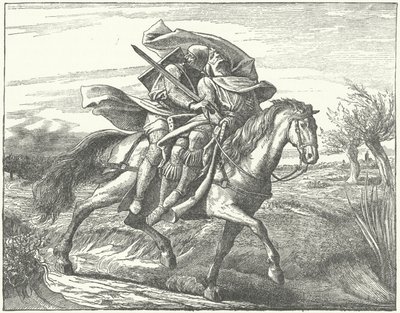 A German knight carrying Valdemar II of Denmark to safety after his defeat at the Battle of Bornhoved by German School