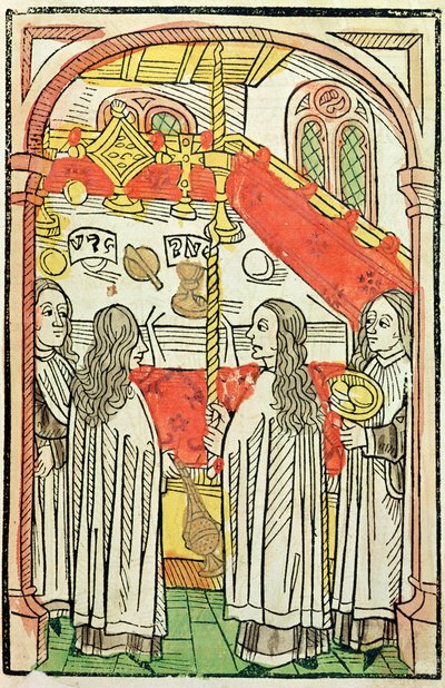 A Greek Orthodox mass at the Council of Constance in 1415, illustration from the Chronicle of the Council of Constance by Ulrich Richental (1378-1437) 1483 by German School