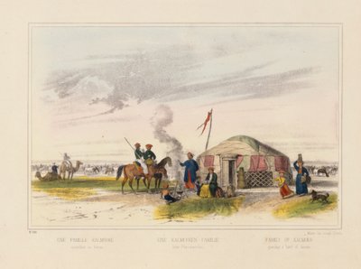 A Kalmyk (West Mongolian) Family Herding Horses, Pictorial Broadsheet Published by Joseph Scholz, Mainz, c.1860 by German School