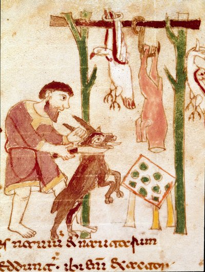A Butcher Slices a Goat (Miniature, 9th Century) by German School