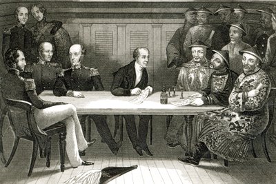 A conference at Chusan between Commodore Bremer and Chang, a Chinese official, on board the HMS Wellesley, 4th July 1841 by German School