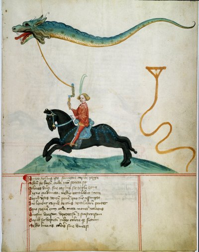 A Knight Holding a Dragon Flying Deer by German School