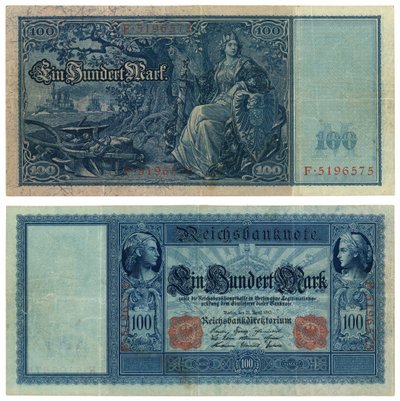 A One Hundred Mark Banknote, 1910 (recto and verso) by German School