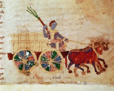 A peasant on a miniature cart from the manuscript 