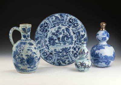 A selection of Frankfurt blue and white ceramics in a Chinese style, c.1700 by German School