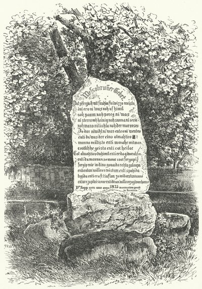 A stone tablet showing The Wessobrunn Prayer by German School