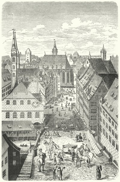 A street in Nuremberg in the 15th Century by German School