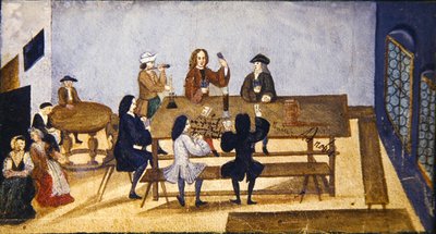 A tavern interior scene with figures playing cards by German School
