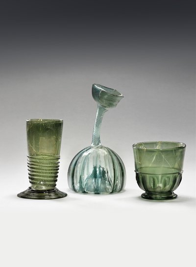 A Waldglas Beaker, a Strangenglas, and a Kuttrolf by German School