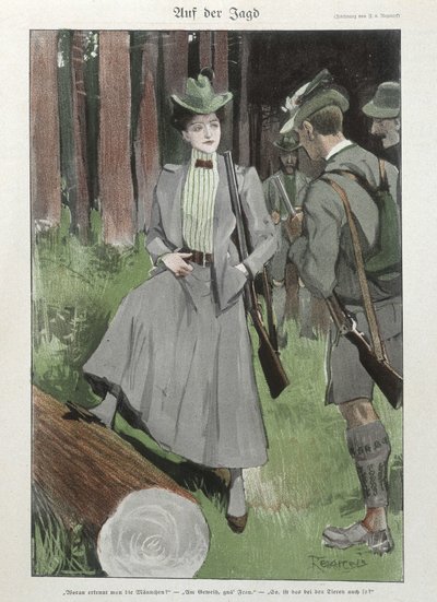 A woman in the shooting hunt - German doc by German School