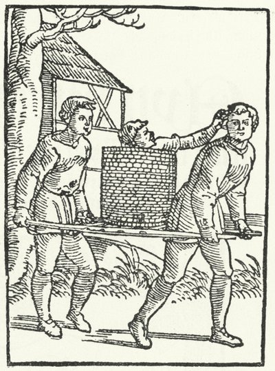 A woodcut of a scene from the story of Till Eulenspiegel by German School