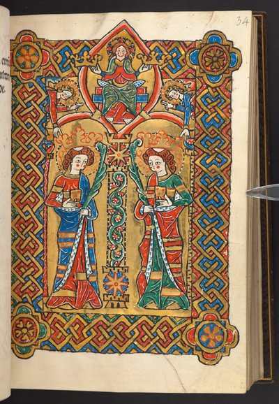 Christ and angels crown two monastic saints by German School