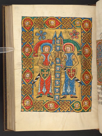 Two military saints, with the heads of others by German School