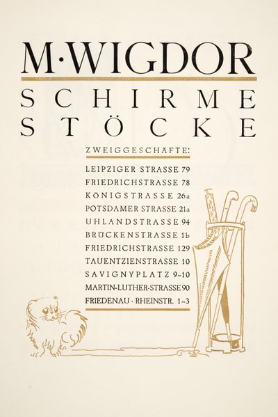 Advertisement for M. Wigdor, Umbrella Stores, from Styl, pub.1922 by German School