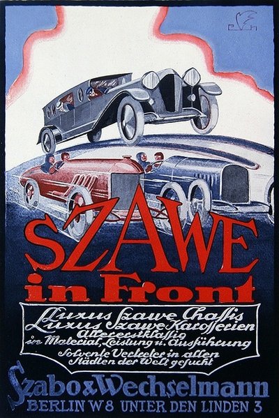 Advertisement for Szawe Motor Cars by German School