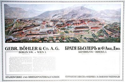 Advertisement for the steelworks & armaments factory of the Austrian company Gebr.Boehler & Co, from a Bulgarian almanac, c.1916 by German School
