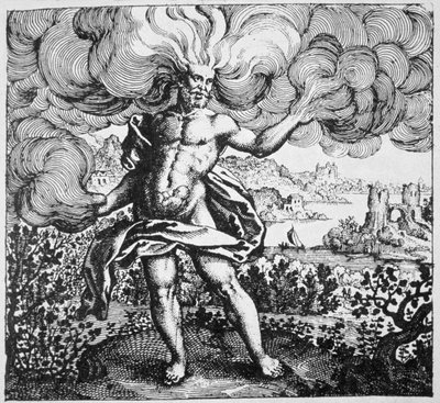 Alchemical Allegory: The Wind hath carried it in his Body, from Srutinium Chumicum by Michael Majer (1687) illustrated in a history of magic published late 19th century by German School