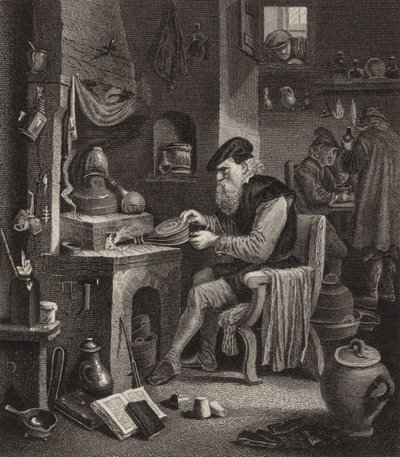 Alchemist at work. Illustration for Bilder-Atlas by German School