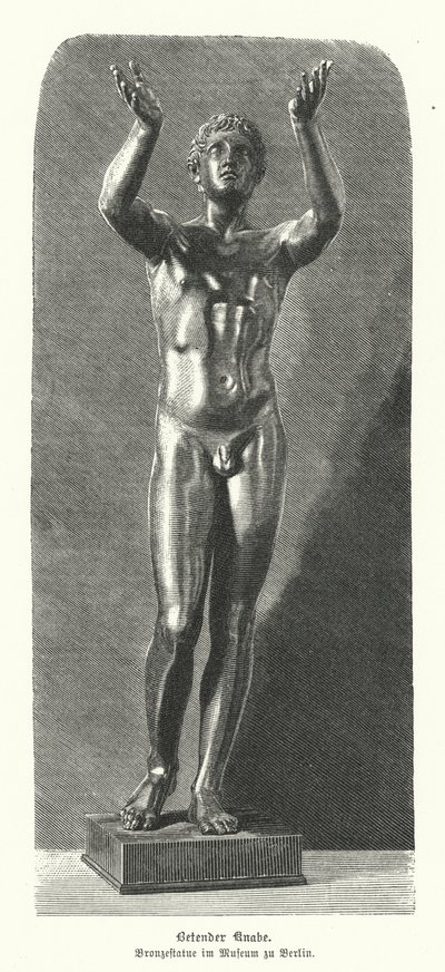 Ancient Greek bronze statue of a boy praying by German School