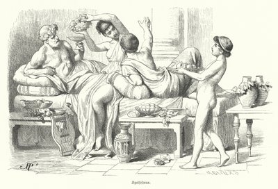 Ancient Greeks feasting by German School
