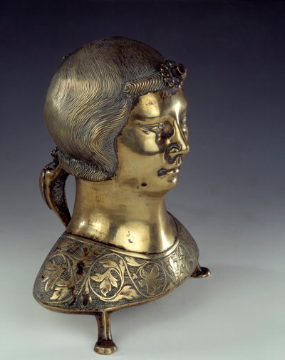 Aquamanile in Gold Bronze in the Shape of a Young Man