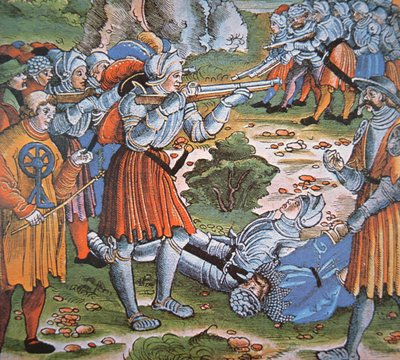 Armoured Soldiers Firing Match-lock Arquebus, Late 15th Century by German School