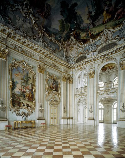 Baroque art: view of the Grand Salon. 17th century Palace Nymphenburg, Munich, Germany by German School