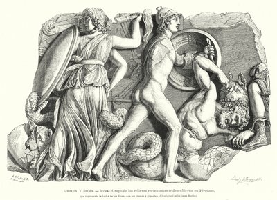 Battle between the Gods and Titans and Giants, Ancient Greek Relief from Pergamon by German School
