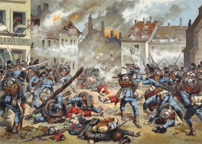 Battle in the streets of Bazeilles, Franco-Prussian War, 1 September 1870 by German School