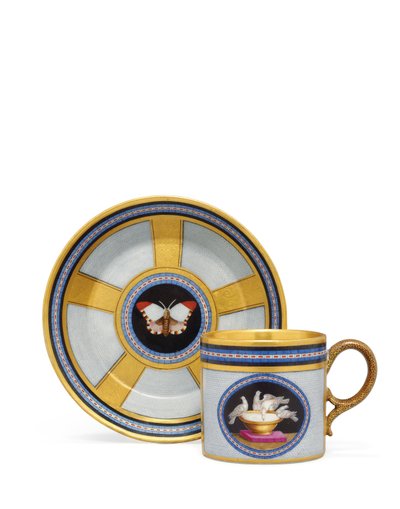 Berlin faux pietra dura and micromosaic coffee can and saucer, c.1810-15 by German School