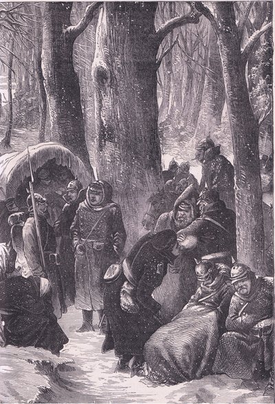 Bivouac in the snow by German School